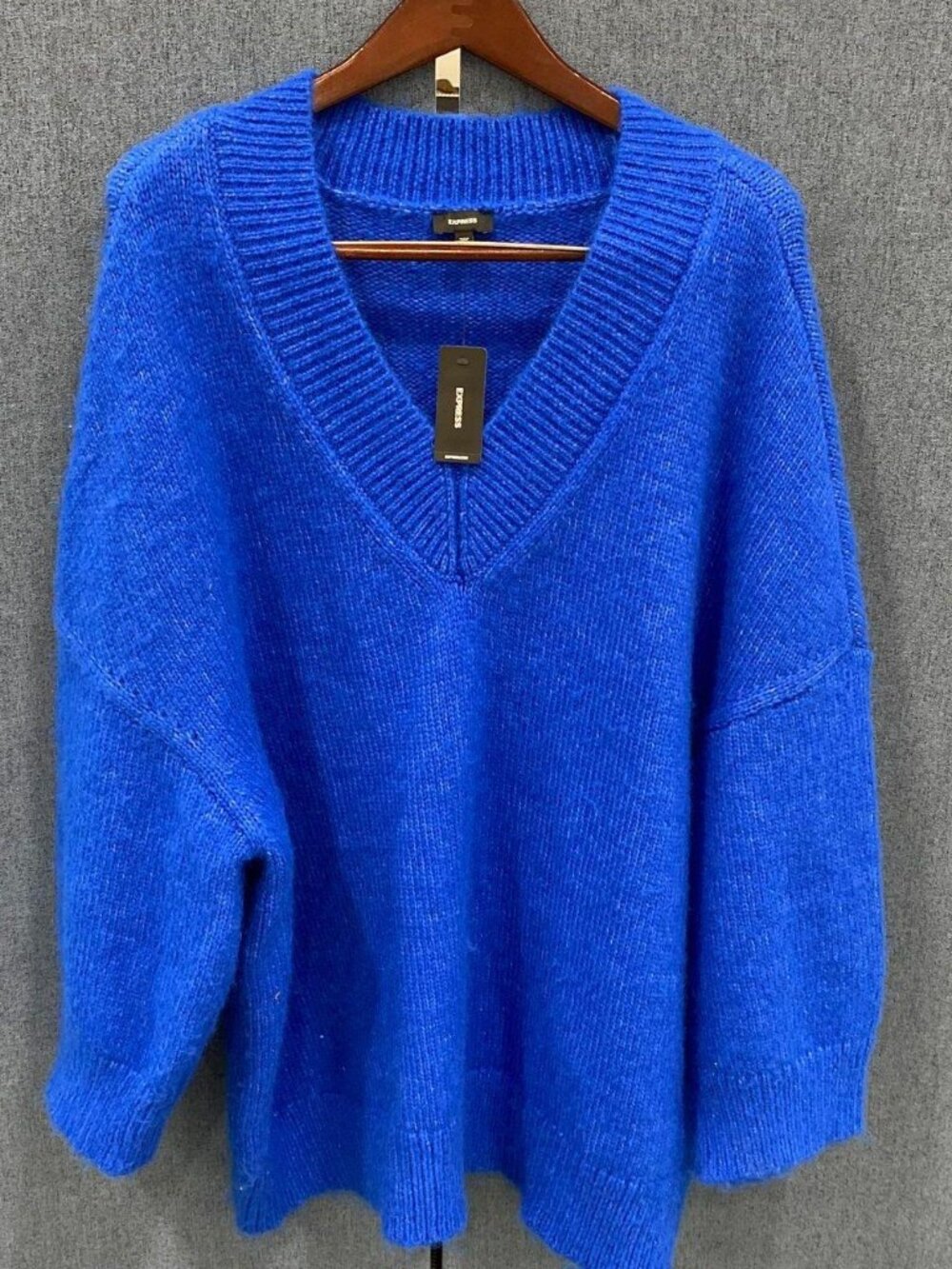 NWT Express Oversized V Neck Sweater Cobalt Blue Size L